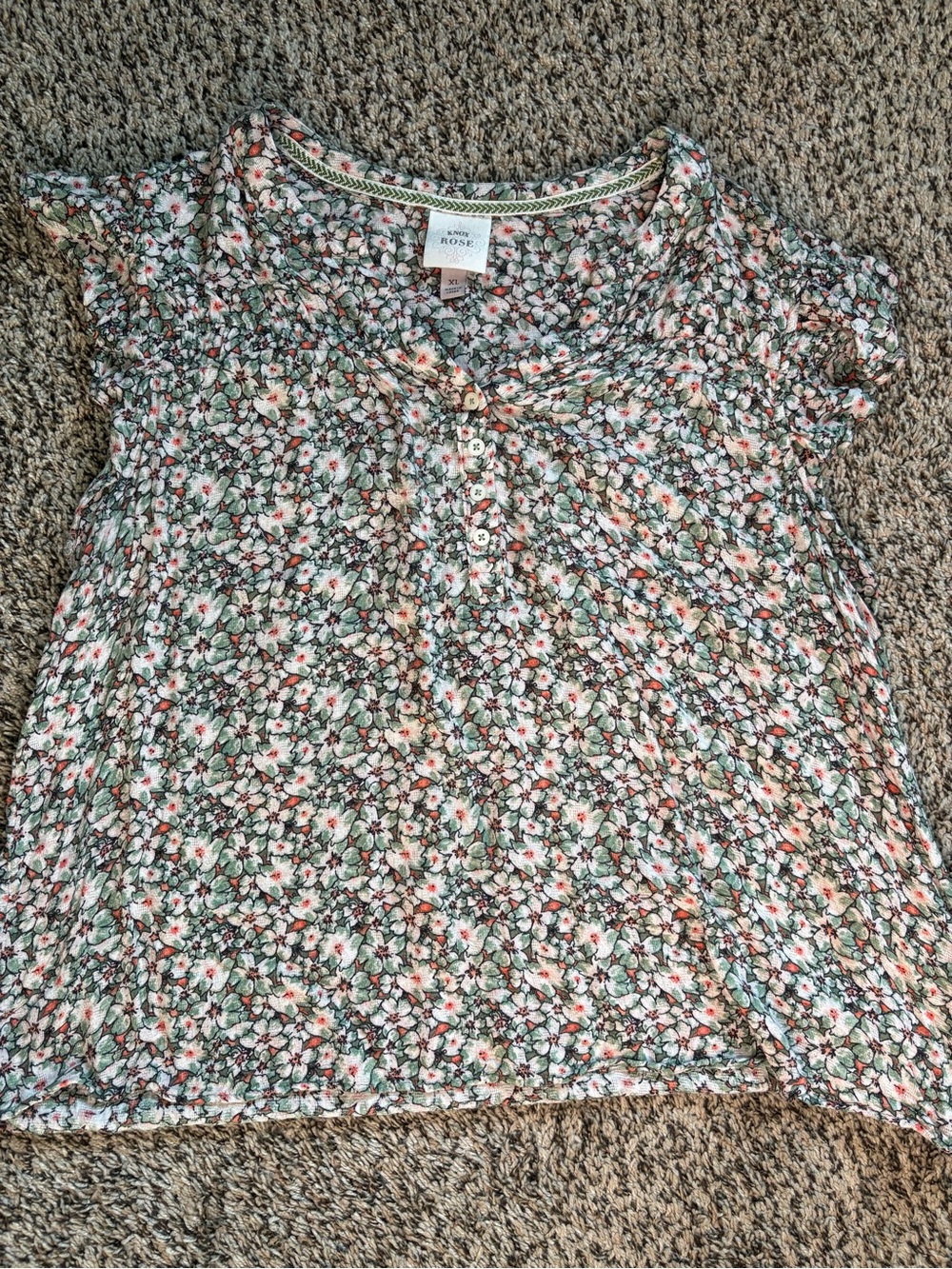 Knox Rose Floral Button-Front Short Sleeve Top
